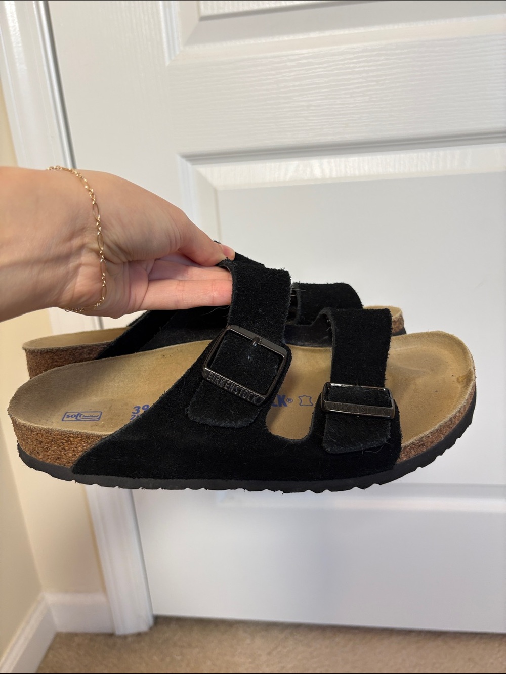 Birkenstock Arizona Black Suede Soft Footbed Sandals